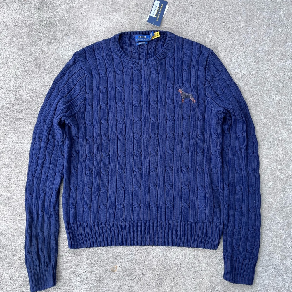 Polo Ralph Lauren navy dog Doberman puppy cable knit sweater jumper NWT - Picture 4 of 5